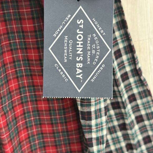 St. Johns Bay Shirt Mens Small Red Black Tartan Mashup Long Sleeve Button-Down - Picture 6 of 14